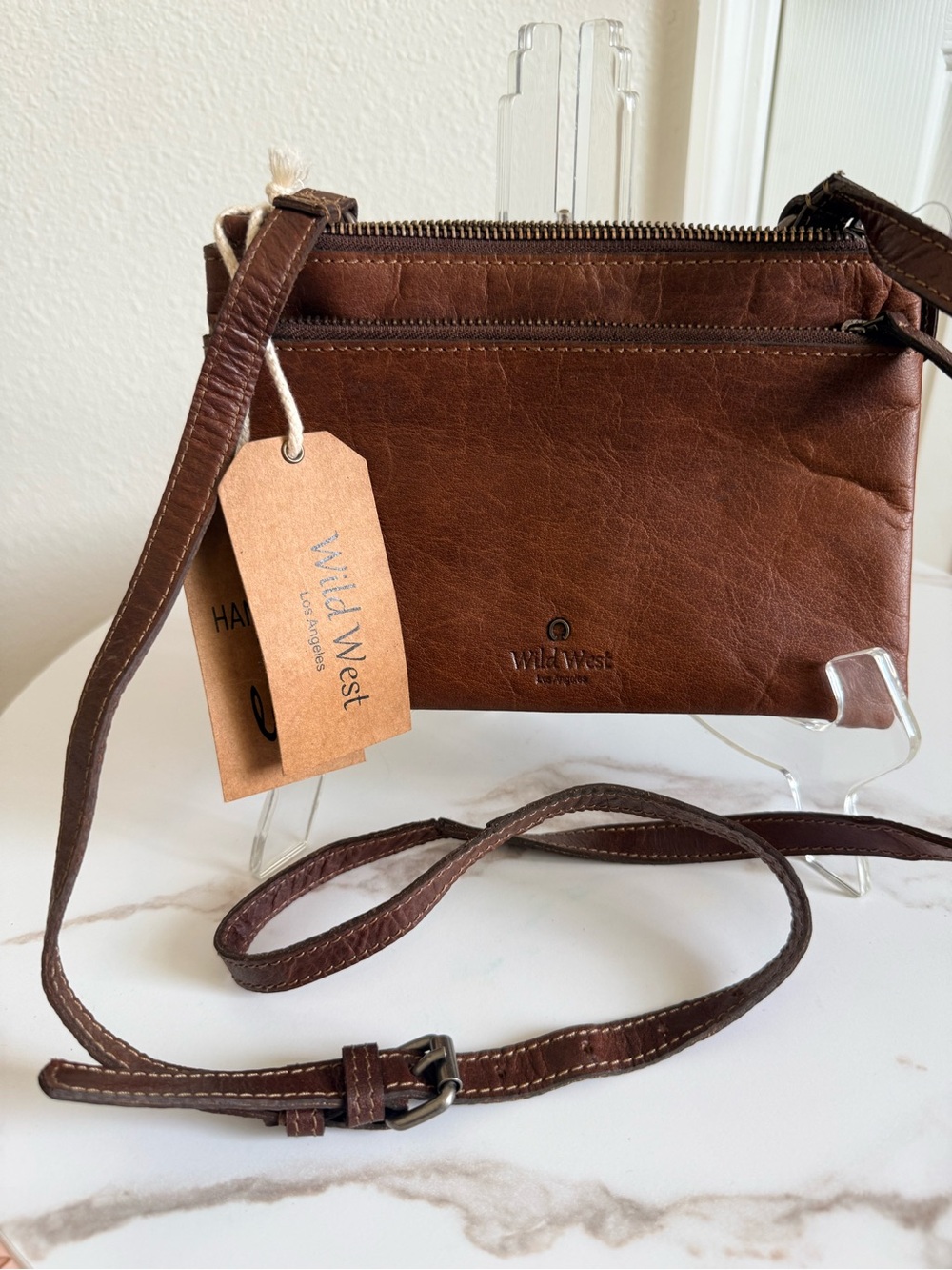 Leather Crossbody Bag - Brown